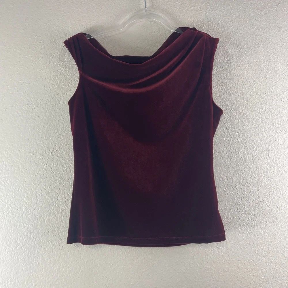 White House Black Market Velvet Cowl Neck Top Small Burgundy Wine Holiday Party